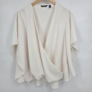 Elegant Cream V Neck Women's Lisa Rinna Blouse Size:Large